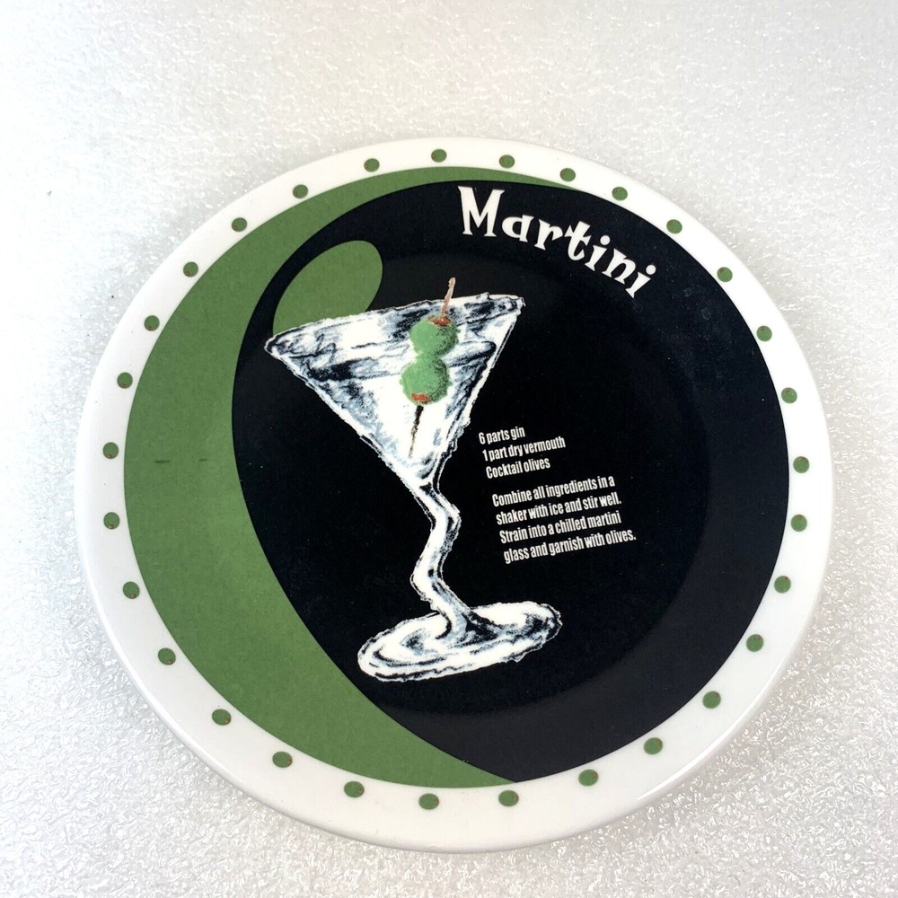 Vintage Bella Casa Ganz Martini‎ Recipe 5.5" Ceramic Plate Cocktail Olive Decor